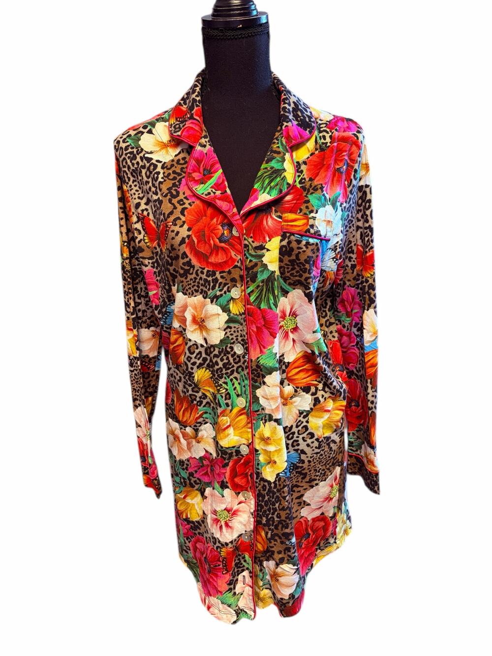 Johnny Was Sandra XS Floral Leopard Lounge Night Shirt Dress Pima Modal